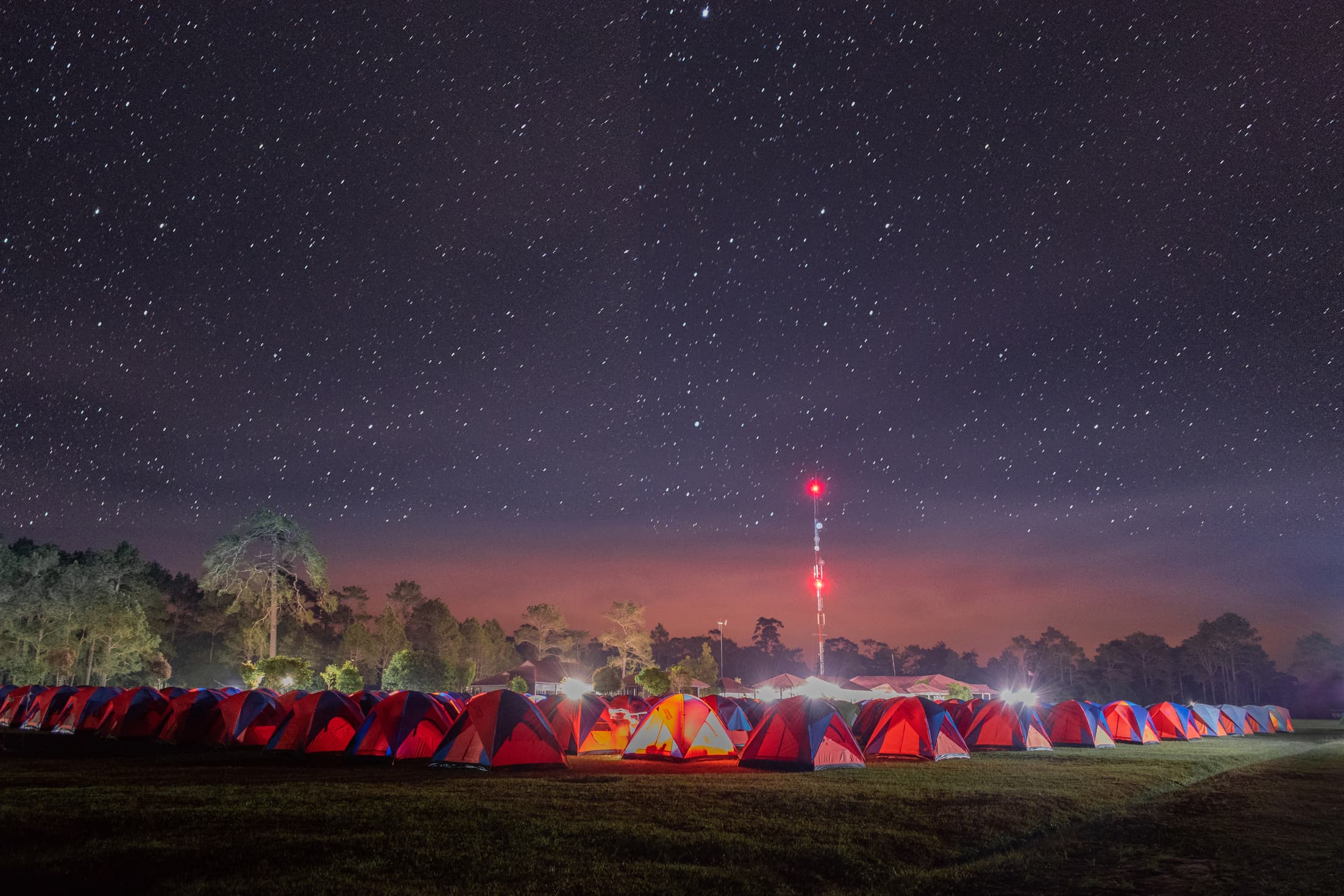 Starry sky above a quiet campsite